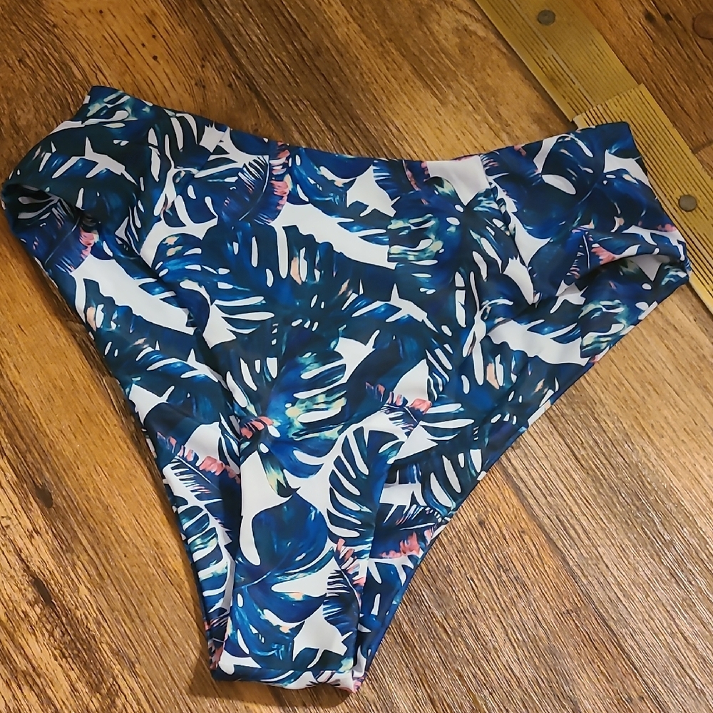 Tropical Leaf Print High-Waisted Bikini Bottom